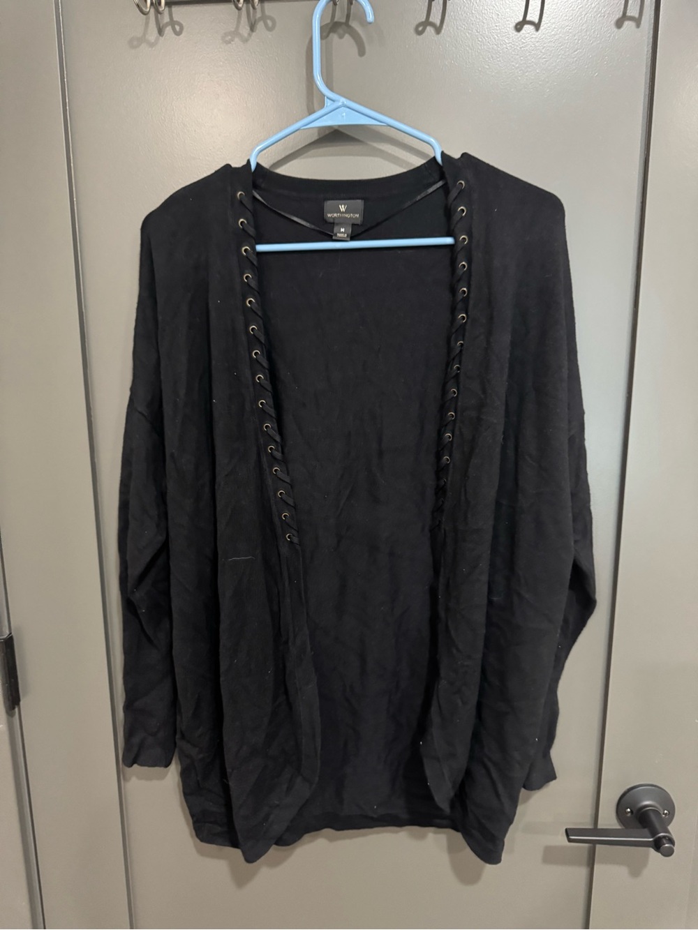 Worthington Black Open-Front Lace-Up Cardigan